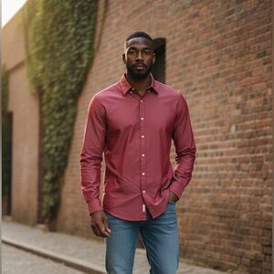 Express Fitted Casual Button Down Men XL Red Chambray Look - Sharp Look!